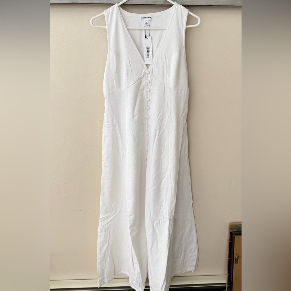 Women’s The Drop Sz S Blanca Linen Button Front Vneck Maxi Dress White